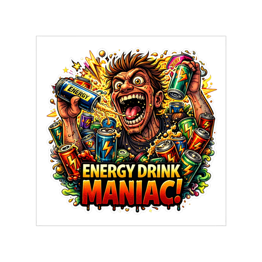 Energy Drink Maniac Sticker — Outdoor Transparent Square Sticker