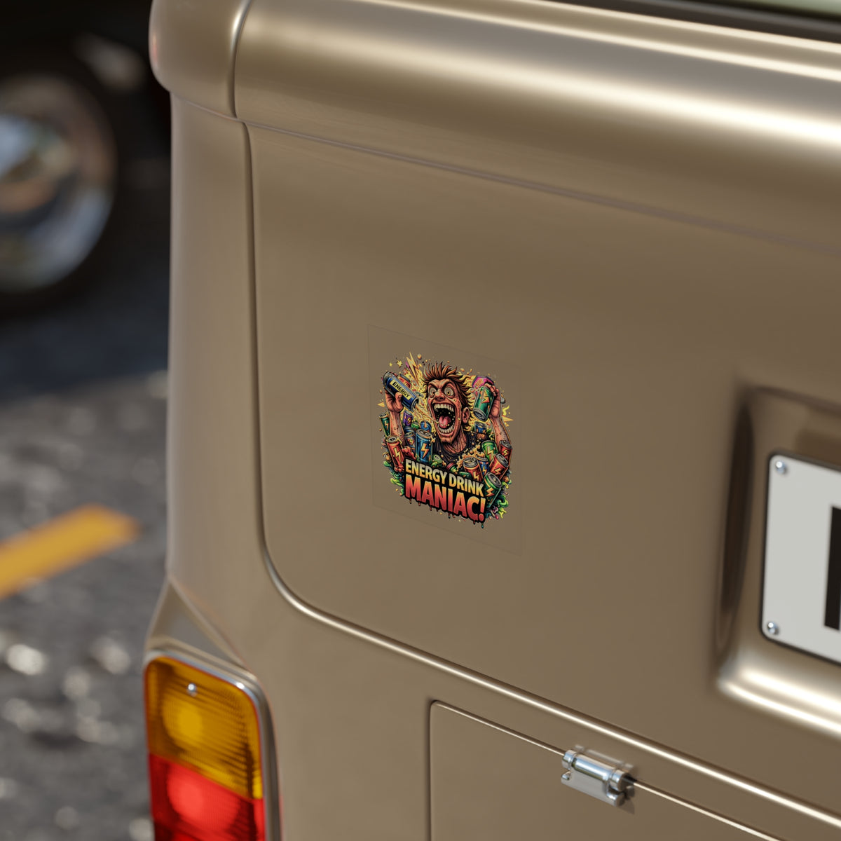 Energy Drink Maniac Sticker — Outdoor Transparent Square Sticker