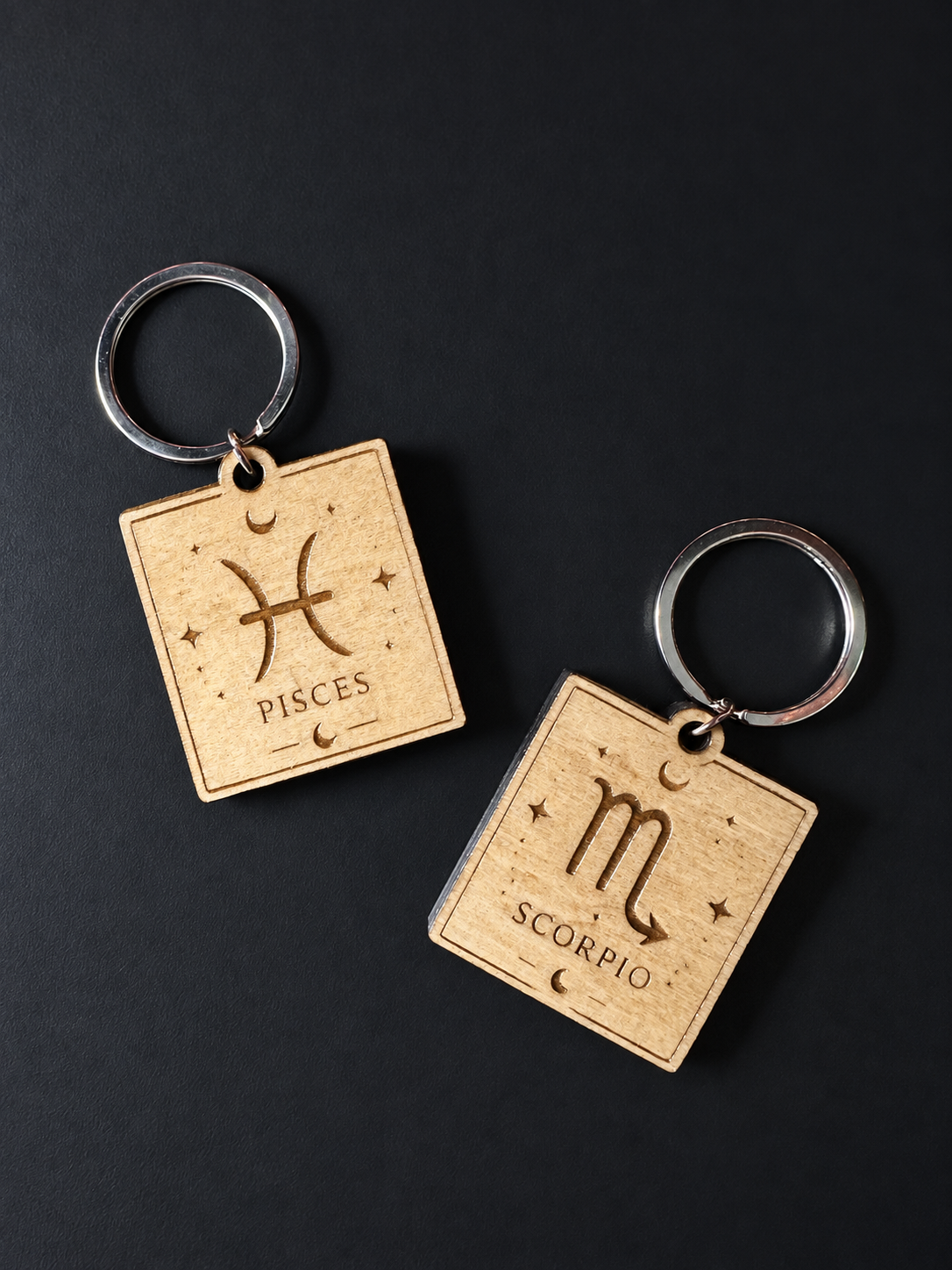 Celestial Zodiac Wood Keychain