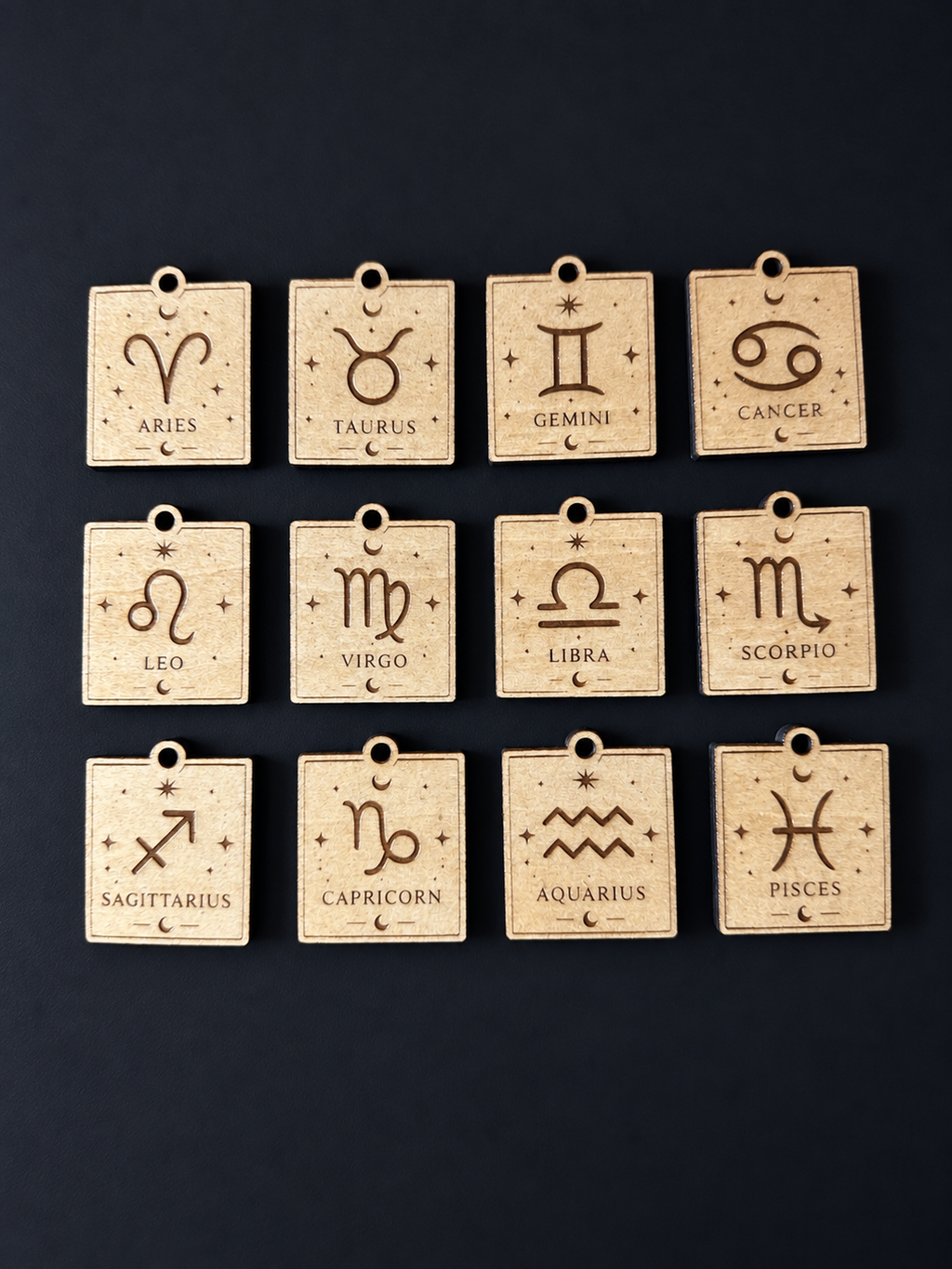 Celestial Zodiac Wood Keychain