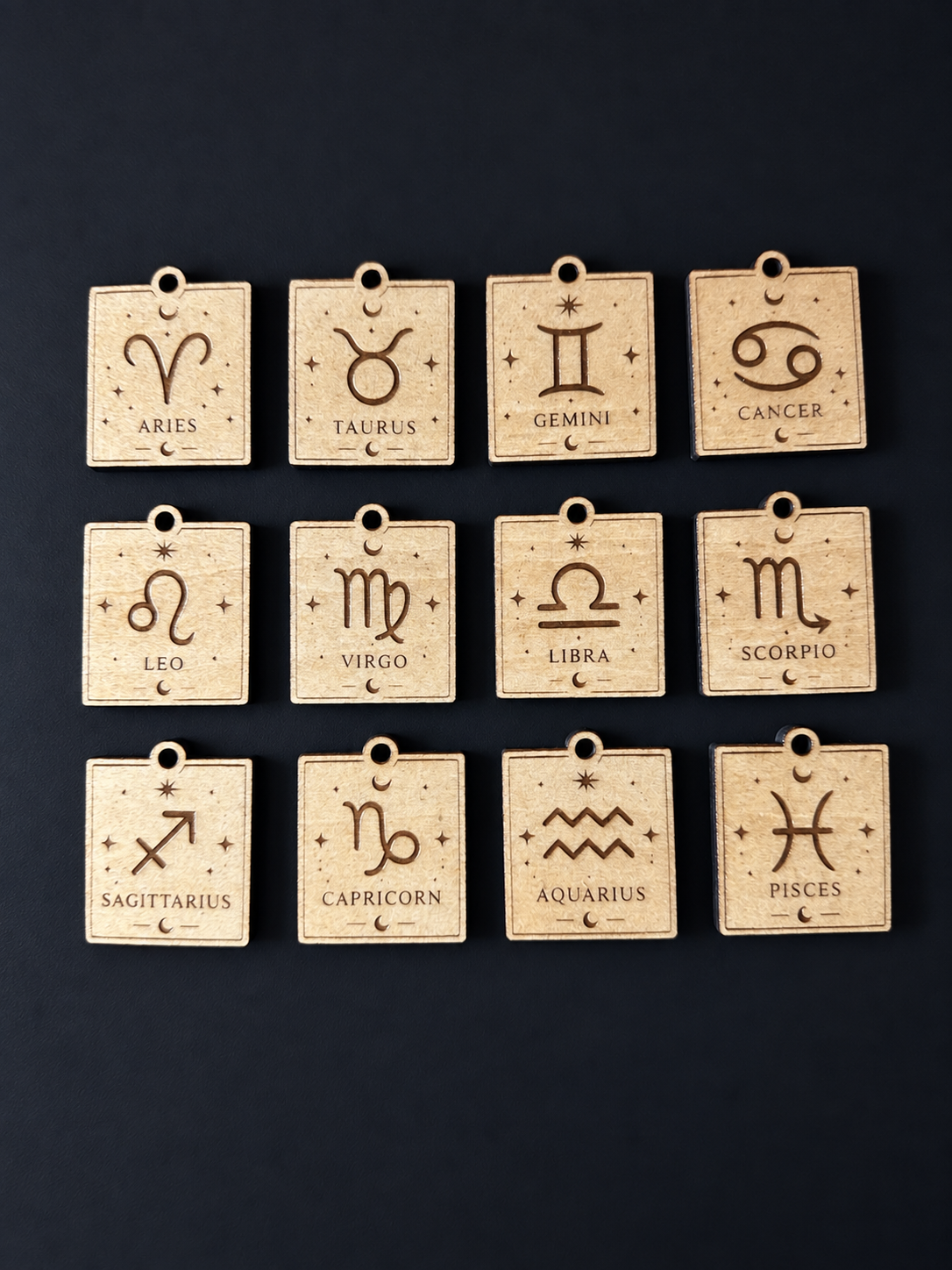 Celestial Zodiac Wood Keychain