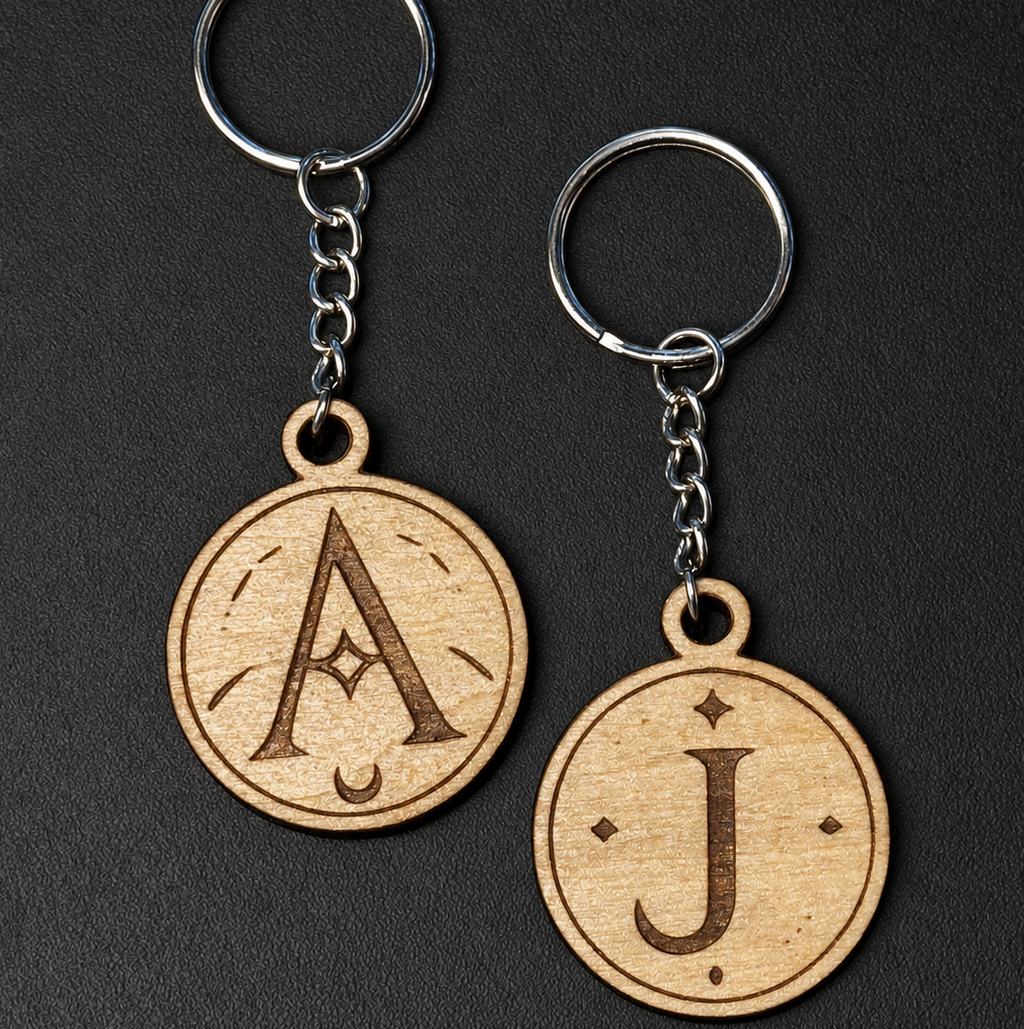 Celestial-Inspired Wood Keychains