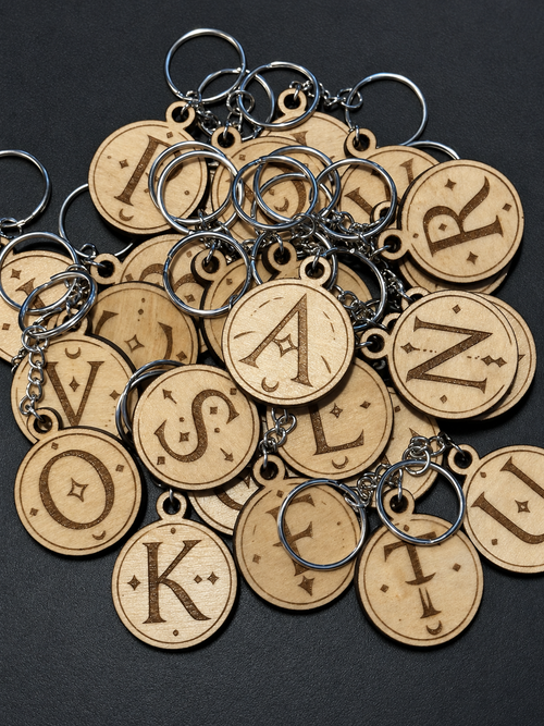 Celestial-Inspired Wood Keychains